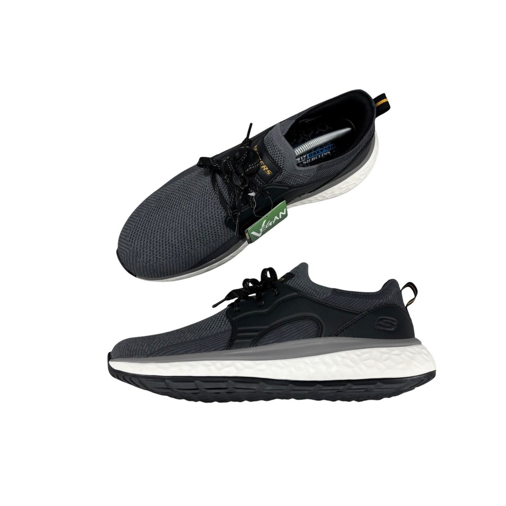 Skechers Lancer Dalton Shoes Black Grey Mehs Vegan Relaxed Fit Sneakers Mens 11